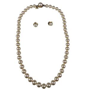 Majorica Womens Gold Tone Faux Pearl Necklace & Earrings Set Spain Signed